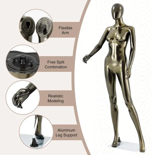 Vista 3 de Maniquí femenino de cuerpo completo color bronce - 177,8 cm de exhibición realista de maniquí con cabeza y brazos ajustables, maniquíes desmontables
