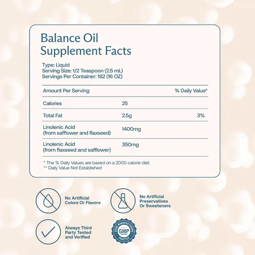 Vista 2 de BodyBio Aceite de equilibrio - Suplemento vegano Omega 3 6 - Aceite de cártamo y linaza prensado en frío - Apoya la función cerebral, la piel