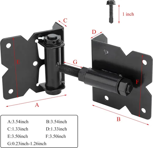 Vista 4 de Bisagras de puerta de cierre automático, accesorios ajustables y resistentes, kit de bisagras de puerta de 90 grados para madera/vinilo/metal/valla