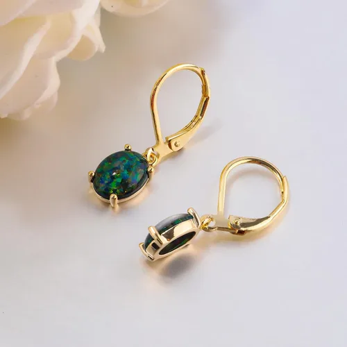 Vista 6 de CiNily Aretes colgantes de ópalo de corte ovalado para mujer, chapados en oro de 14 quilates, ópalo de fuego, chapado en rodio, aretes de gota