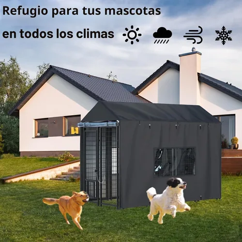 Vista 4 de Funda para Perrera al Aire Libre, Cobertura Completa para Jaulas de Perros de 8.1'Dx4.1'Wx6.06'H, Funda Resistente Impermeable para Perrera Grande