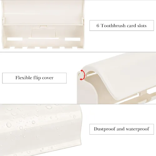 Vista 3 de Linkidea Soporte para cepillos de dientes con tapa para autocaravana, plástico, autoadhesivo, 6 ranuras, soporte para cepillos de dientes compatible