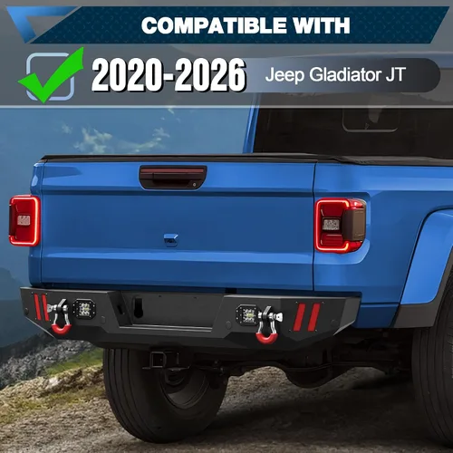 Vista 7 de Gladiator - Parachoques trasero de ancho completo para Jeep Gladiator JT, parachoques negro texturizado con luces LED, orificios de sensor y anillos