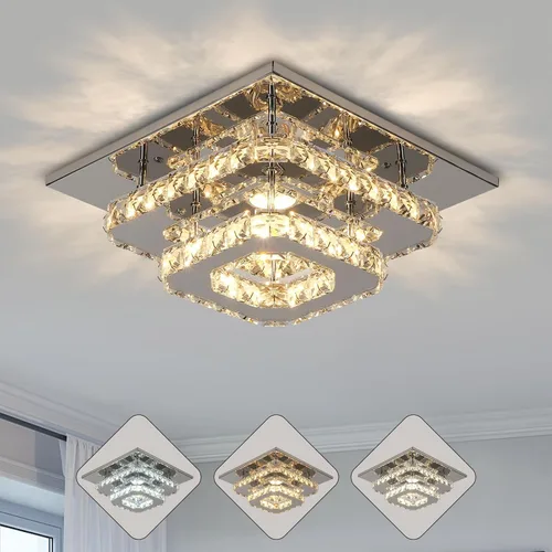 Vista 8 de Mini candelabro LED de cristal para techo, 2 capas, lámpara de techo empotrada, candelabro moderno iluminación para pasillo, escalera, cocina, baño