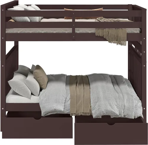 Vista 8 de Bedz King Literas de estilo misión matrimonial sobre completo con escalera de extremo y 2 cajones debajo de la cama, color cereza oscuro