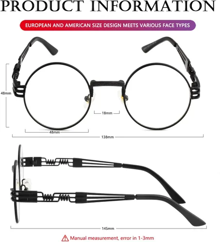 Vista 6 de AIEYEZO Gafas de sol redondas steampunk Circle Lennon Hippie, marco de metal, lente de bloqueo UV 100%