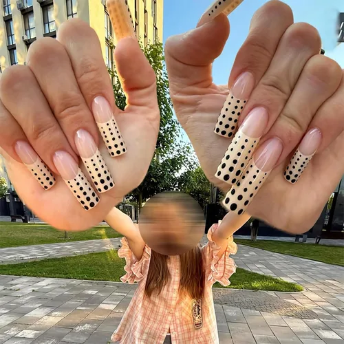 Vista 8 de BABALAL Uñas postizas largas a presión de estilo stiletto, uñas postizas francesas de lujo, con pegamento, diseño de diamantes de imitación