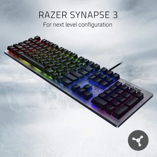 Vista 7 de Razer Teclado para juegos Huntsman: interruptores de teclado más rápidos de la historia, interruptores ópticos clicky, iluminación Chroma RGB