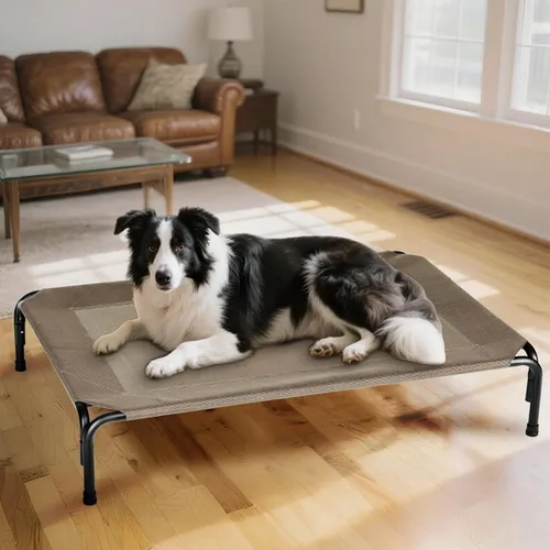 Vista 6 de Cama elevada para perros al aire libre, cuna refrescante de elevación media, camas elevadas para mascotas con malla Teslin transpirable duradera