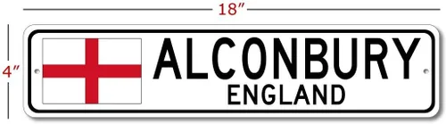 Vista 2 de Placa de metal con diseño de la bandera de Inglaterra de Alconbury, personalizable para regalo, 3.9 x 17.7 in