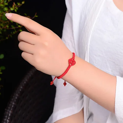 Vista 6 de Pulseras trenzadas de cuerda trenzada con nudo chino de flores de mandala para hombres y mujeres, pulseras de la suerte, Feng Shui, amistad a