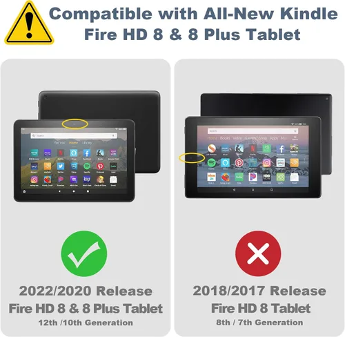 Vista 2 de ACdream Funda para tablet Fire HD 8 y 8 Plus (12ª generación/10ª generación, versión 2022/2020), funda de cuero tipo folio, soporte plegable AA