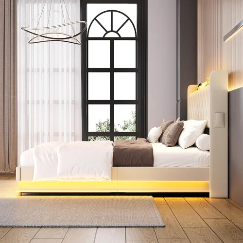 Vista 6 de Ailisite Cama de almacenamiento elevable de tamaño matrimonial, cama de plataforma tapizada con cabecera de almacenamiento con botones capitoné