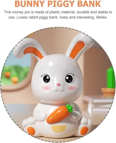 Vista 3 de Totority Banco de monedas de plástico para niños y niñas, adorable forma de conejo, para regalo de cumpleaños