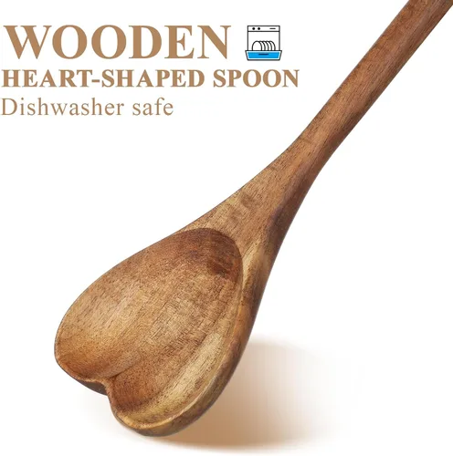 Vista 3 de UPKOCH Cuchara de madera en forma de corazón, cuchara de amor de mango largo para aperitivo, servir, mezclar, utensilio de cocina para embutidos