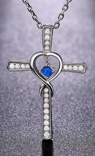 Vista 2 de Hubbering - Collar con colgante de cruz de cristal con corazón infinito