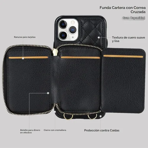 Vista 8 de Bocasal Funda tipo cartera tipo bandolera para iPhone 11 Pro, color negro