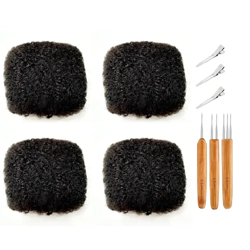 Vista 8 de Cabello humano afro apretado a granel para extensiones de rastas, 100% cabello humano, 4.23 onzas, 4 paquetes de 8 pulgadas de largo, extensiones