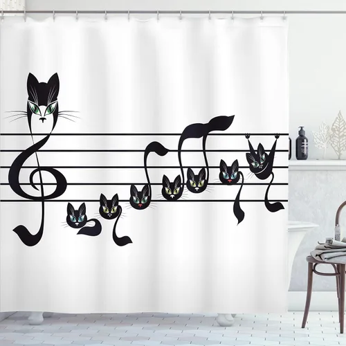 Vista 93 de set de cortina para baño decorativa de tela de poliéster con ganchos