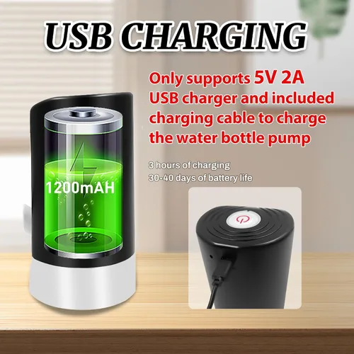 Vista 3 de Bomba de mesa de agua, bomba de agua eléctrica de portabilidad con cable de datos USB, bomba automática de botella de agua potable negra
