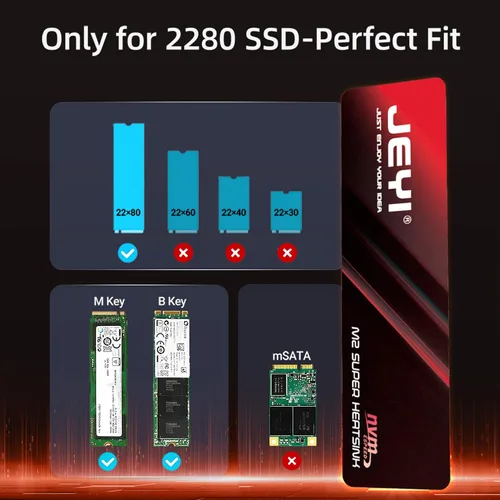 Vista 4 de JEYI M.2 2280 SSD disipador de calor, grafeno+hoja de cobre, ultradelgado de 0.5mm, conductividad térmica de 1500W/mK, para SSDs NVMe/SATA (5 piezas)