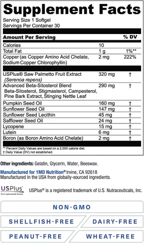 Vista 6 de 1MD Nutrition ProstateMD - Suplemento de apoyo para la próstata Saw Palmetto - Soporte para el tracto urinario y los impulsos frecuentes del baño