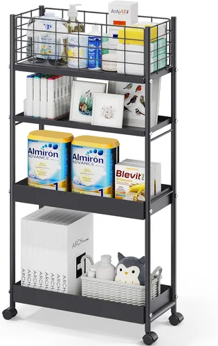 Vista 11 de KINGRACK - Carrito rodante de 3 niveles de metal, carrito de almacenamiento delgado, carro de estante móvil con ruedas, nivel para baño, organizador
