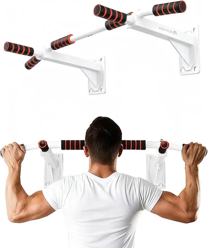 Vista 8 de Abahub Barra de dominadas montada en la pared, barra de dominadas multiagarre para entrenamiento de gimnasio en casa, instalación en taladro, barra