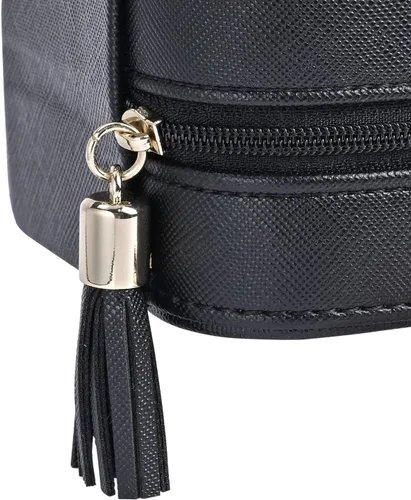 Vista 3 de Joyero de viaje de cuero de lujo para mujer, mini organizador de joyería pequeña, estuche de viaje portátil para anillos, aretes, collares