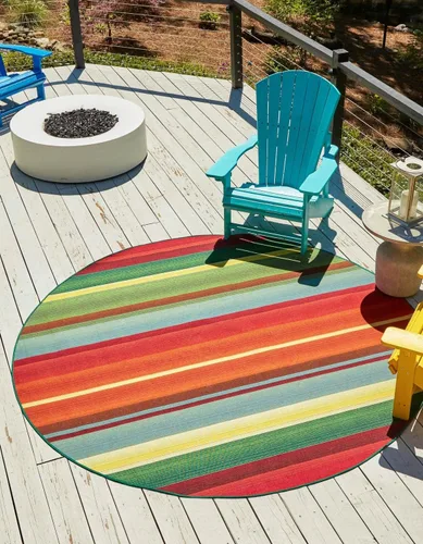 Vista 11 de Unique Loom Outdoor Modern Collection - Alfombra de área Jaco (4 pies 1 pulgada octágono multi/azul claro)