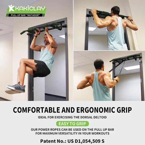 Vista 2 de KAKICLAY Nueva barra de dominadas mejorada para puerta con agarre ergonómico - Capacidad de hasta 440 libras, sin atornillar ni deslizamiento