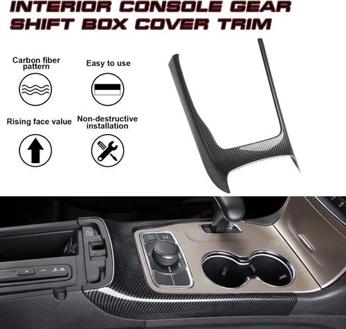 Vista 3 de Xotic Tech - Cubierta de caja de cambios de consola central con patrón de fibra de carbono para Jeep Grand Cherokee 2014-2020
