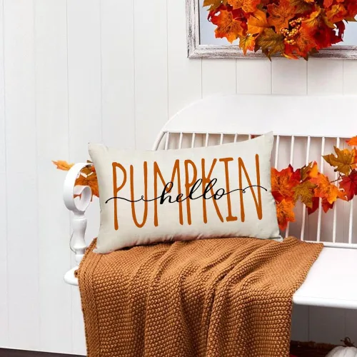Vista 2 de RABUSOFA Fall Hello Pumpkin - Funda de almohada para exteriores, 12 x 20 pulgadas, decoración para el hogar, sofá y sofá (crema)