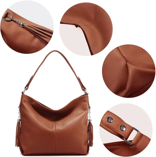 Vista 84 de Moda suave cuero genuino borla mujer bolso señoras hombro mensajero hobo bolso