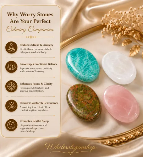 Vista 4 de GEMSCITE Piedras antiestrés del pulgar metafísicas con gemas preciosas para sanación con cristales Reiki, para hombres y mujeres, regalo Feng Shui