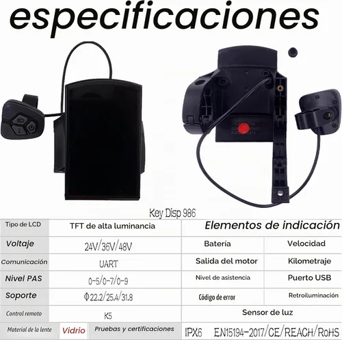 Vista 6 de Key-DISP KD986 Pantalla Ebike LCD TFT Medidor 36V 48V Velocidad para Bicicleta Eléctrica Computadora Impermeable Bicicleta Eléctrica Medidor Kit