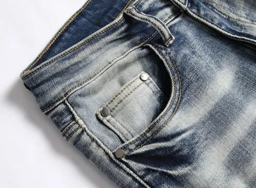 Vista 6 de OIIIO - Jeans elásticos rasgados de ajuste regular para hombre