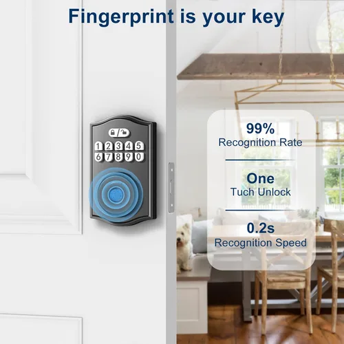Vista 5 de Cerradura de puerta inteligente - Entrada sin llave con huella dactilar/Bluetooth APP control/contraseña, bloqueo automático, código de una sola