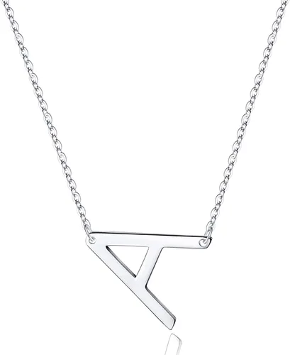 Vista 14 de S925 Sterling Silver Sideways Initial Necklaces for Women, Dainty Hypoallergenic Sterling Silver Letter A-Z Pendant Necklace Silver Sideways Initial