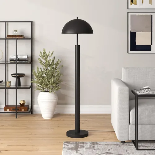Vista 2 de Henn&Hart Lámpara de pie moderna de mediados de siglo de 58 pulgadas con pantalla de cúpula de metal negro para sala de estar, dormitorio u oficina
