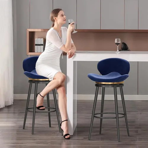 Vista 6 de Taburete de bar moderno con Patas de Metal Negro, giratorio de 360 grados, cómodo y tapizado, ideal para el hogar, bar, cocina, isla, comedor o Pub