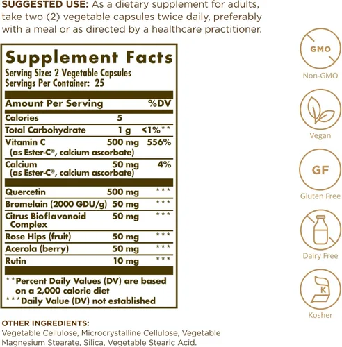 Vista 2 de Solgar – Quercetin Complex con Ester-C Plus Cápsulas Vegetales, E2318, 1, 1