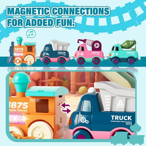 Vista 4 de MORECOLL Juego de Tren Eléctrico para Niños Pequeños y Niños con Música, Luces y Vías - Primer Tren Choo Choo, Conexión Magnética, Regalos