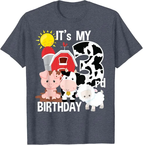 Vista 63 de Camiseta con diseño de animales de granja con texto en inglés "It's My 3rd Birthday" Negro