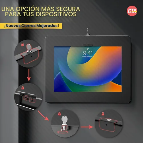 Vista 3 de Soporte de pared para iPad con bloqueo – Soporte de pared antirrobo CTA para iPad de 10.9 pulgadas – iPad 7ª/8/9 Gen – iPad Air 4 – Galaxy Tab