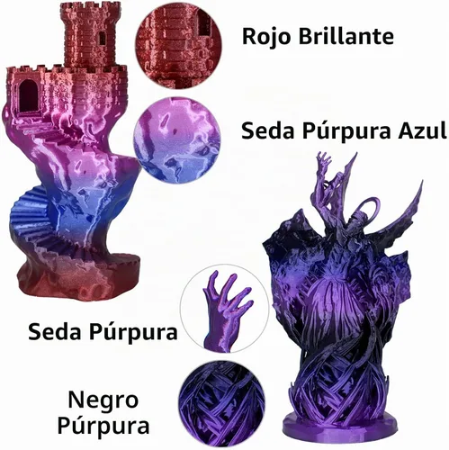 Vista 3 de OVV3D - Paquete de filamentos para impresora 3D PLA brillante, multicolor Negro Azul Púrpura Verde