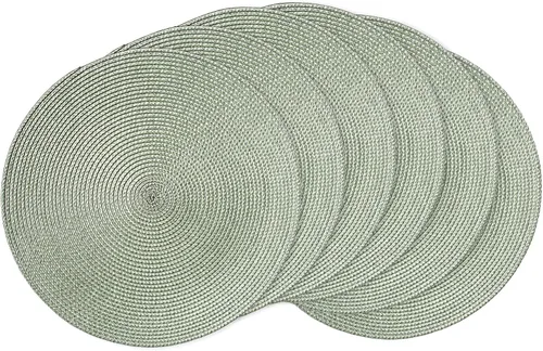 Vista 14 de AHHFSMEI Juego de 6 manteles individuales redondos trenzados de 15 pulgadas para mesas de comedor, tejido natural, resistentes al calor, color beige