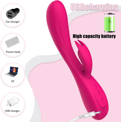 Vista 5 de Vibrador Conejo Vibrador Punto G Consolador para Mujeres Clítoris Doble Vibración Pezón para Adultos Juguetes Sexuales