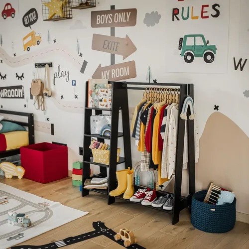 Vista 9 de Sweet Home from wood Armario infantil – Perchero de madera con riel colgante y estante de exhibición para niños – Muebles de vestir de bricolaje