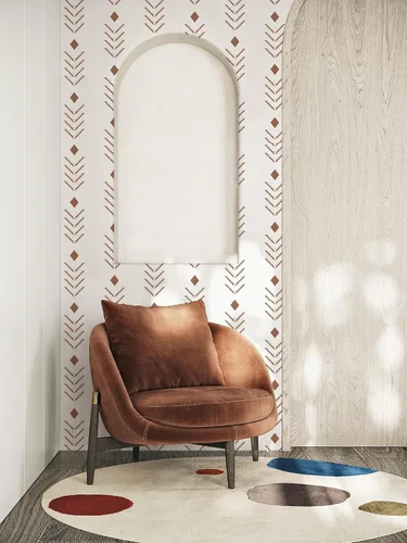 Vista 7 de Ismoon Papel tapiz bohemio para despegar y pegar, de 16.1 x 78.7 pulgadas, moderno papel de contacto geométrico beige/rojo oxidado, papel de pared